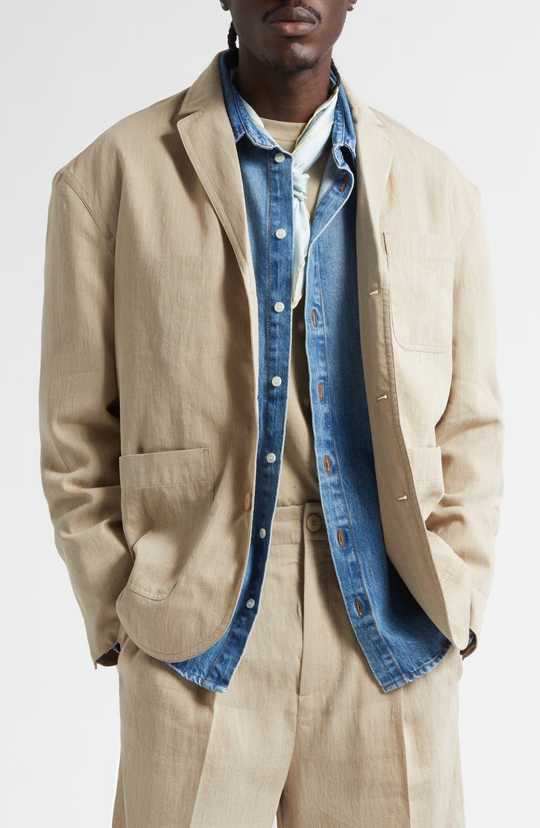 Jacquemus La Vesta Pastro Deconstructed Linen Blend Sport Coat, Main, color, Beige