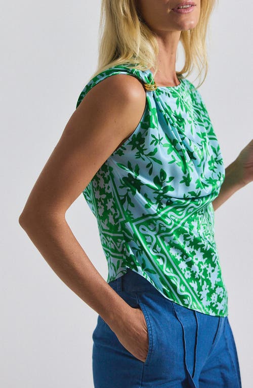 Derek Lam 10 Crosby Ariel Tile Print Embellished Asymmetrical Top In Green