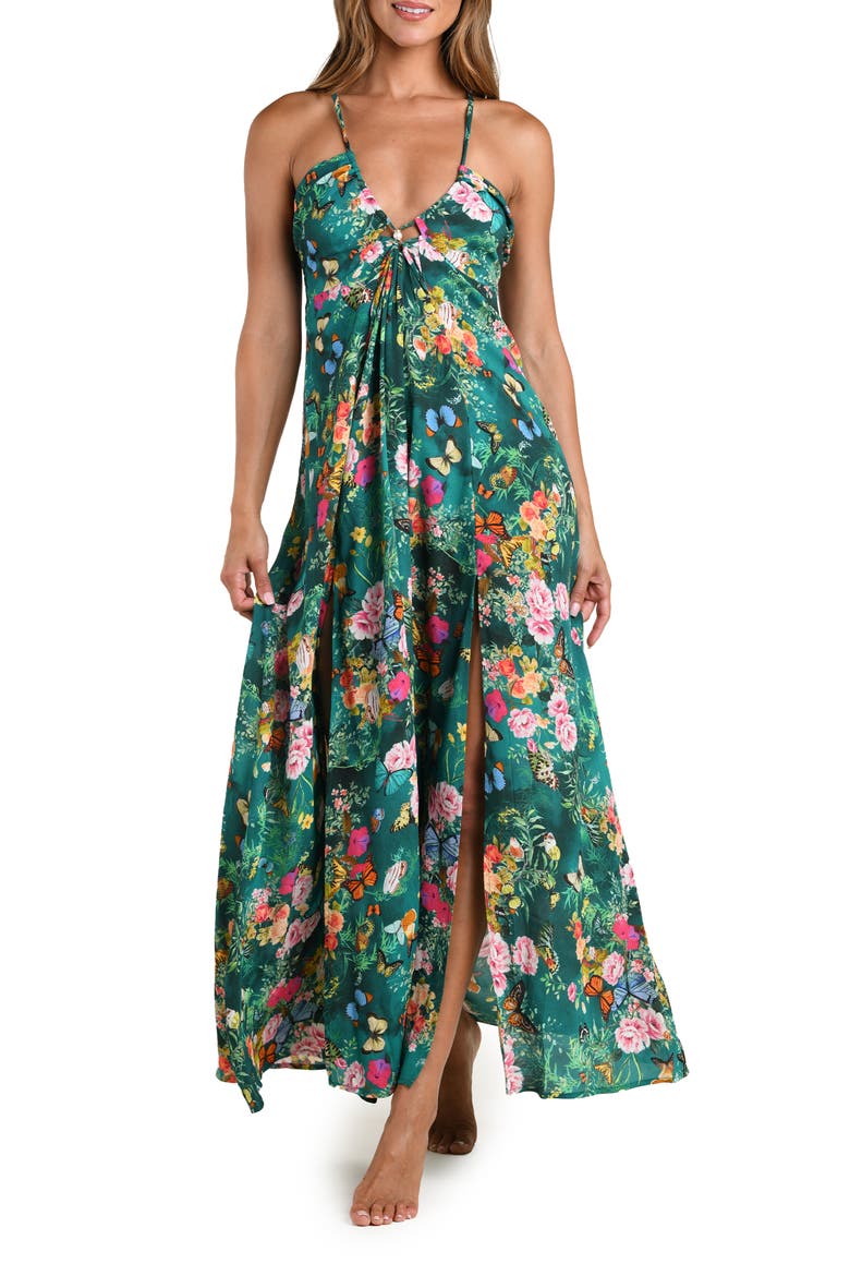 Geneva Crepe Cover-Up Maxi Sundress, Main, color, GREEN MULTI