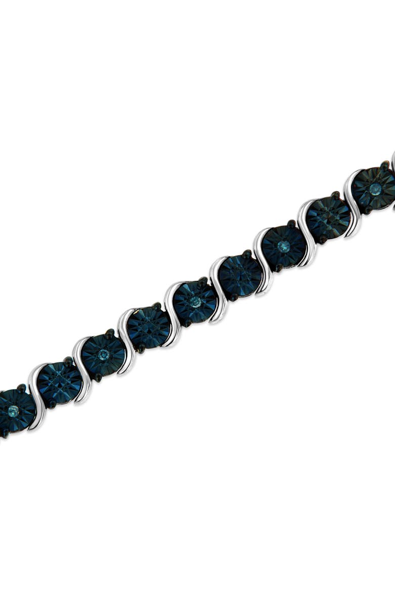 Silver 1/10 Cttw Treated Blue Color Diamond Miracle Plate "S" Link Tennis Bracelet, Alternate, color, White