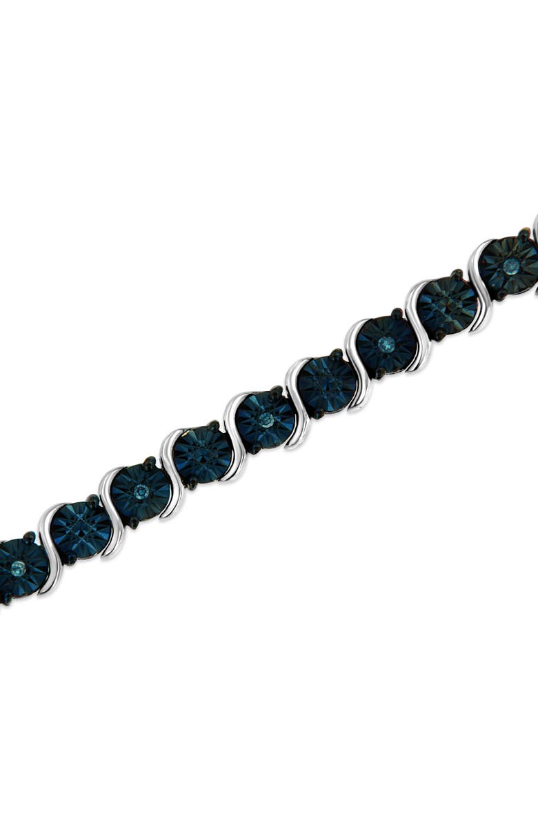 Haus of Brilliance Silver 1/10 Cttw Treated Blue Color Diamond Miracle Plate "S" Link Tennis Bracelet, Alternate, color, White