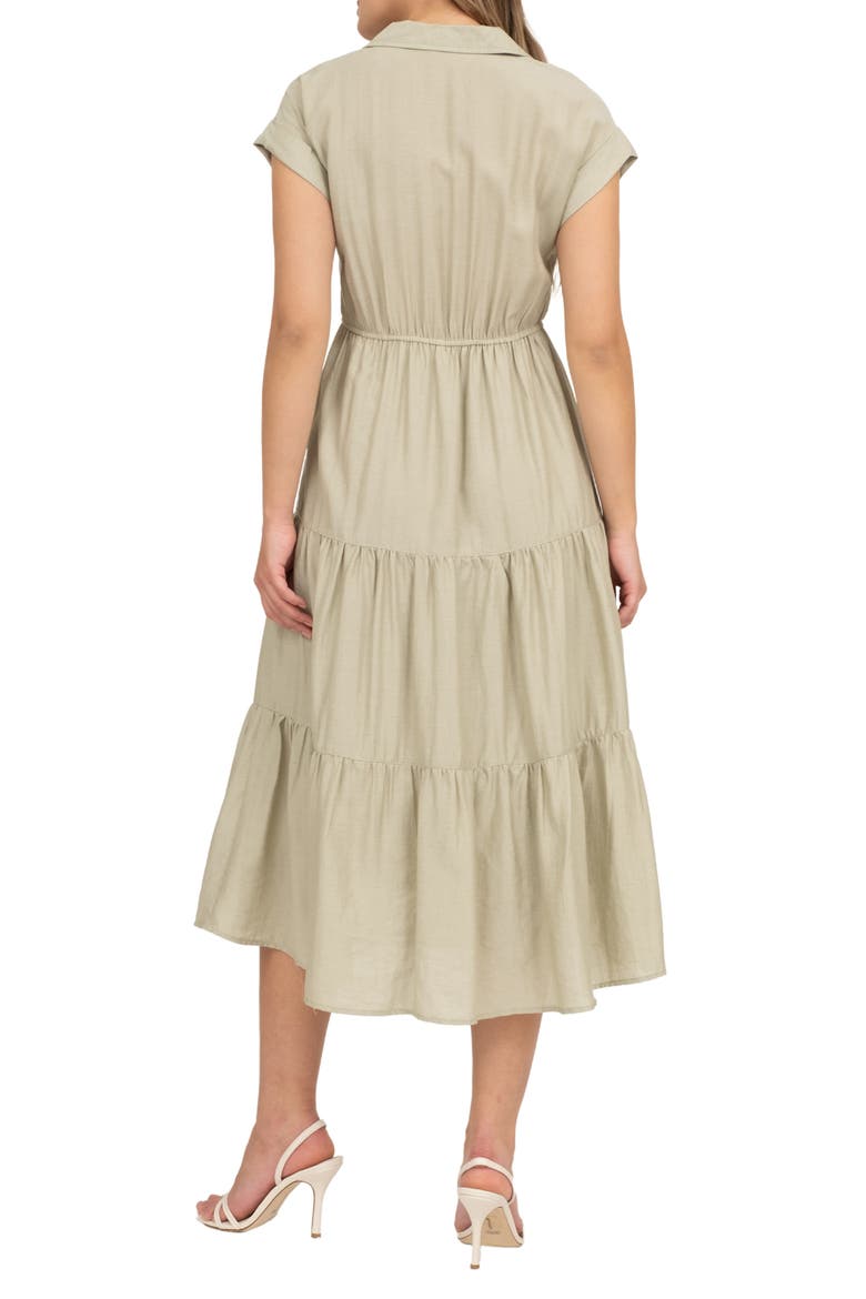 Short Sleeve Tiered Shirtdress, Alternate, color, LIGHT OLIVE