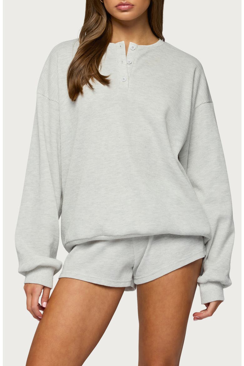 Baila Waffle Knit Henley, Main, color, LIGHT-GRAY-MELANGE