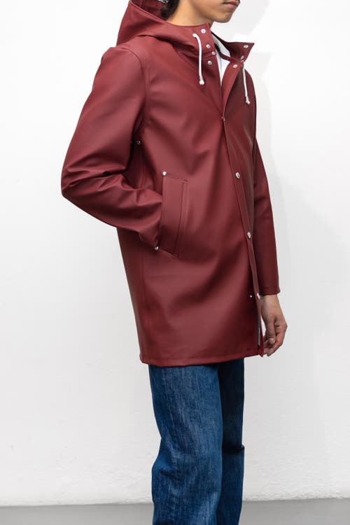 Stutterheim Stockholm Long Sleeve Hooded Raincoat In Red