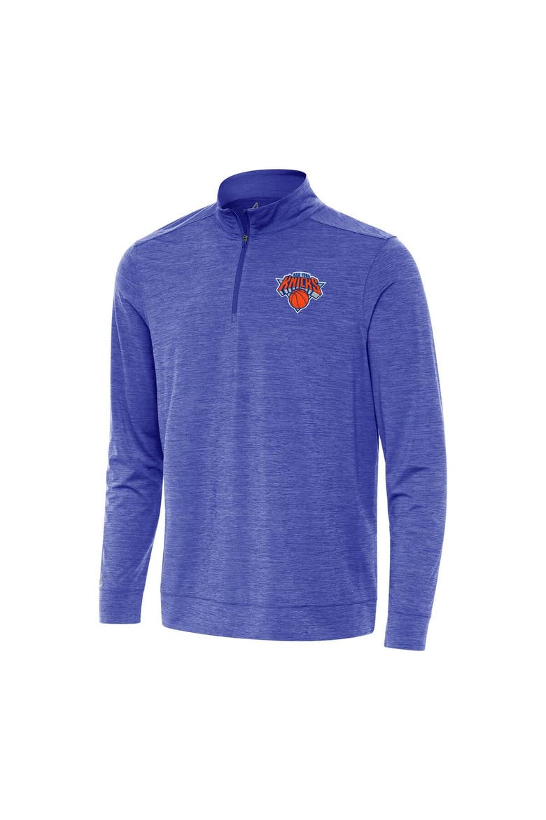 Men's Antigua Heather Royal New York Knicks Bright Quarter-Zip Top, Alternate, color, Heather Royal