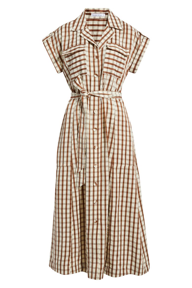 Portia Stripe Maxi Shirtdress, Alternate, color, BROWN CHECK