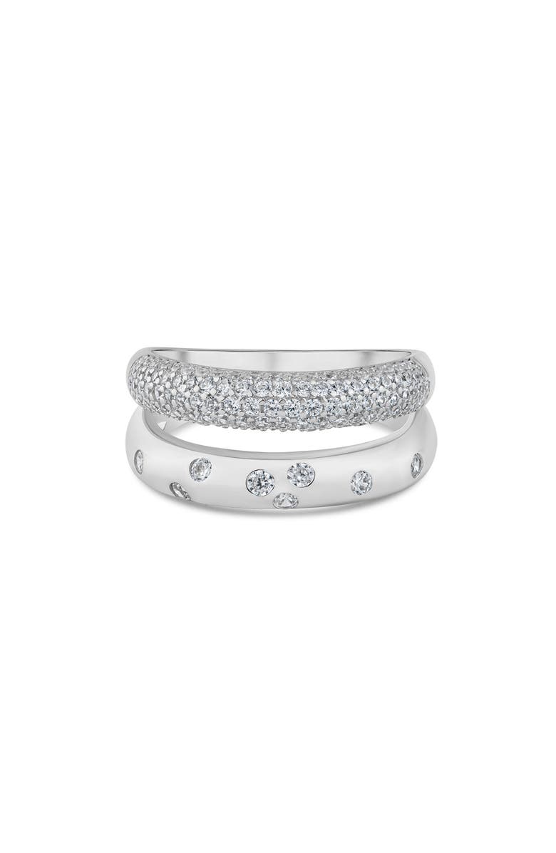 CZ by Kenneth Jay Lane Cubic Zirconia Double Band Ring, Main, color, Rhodium Plated Brass