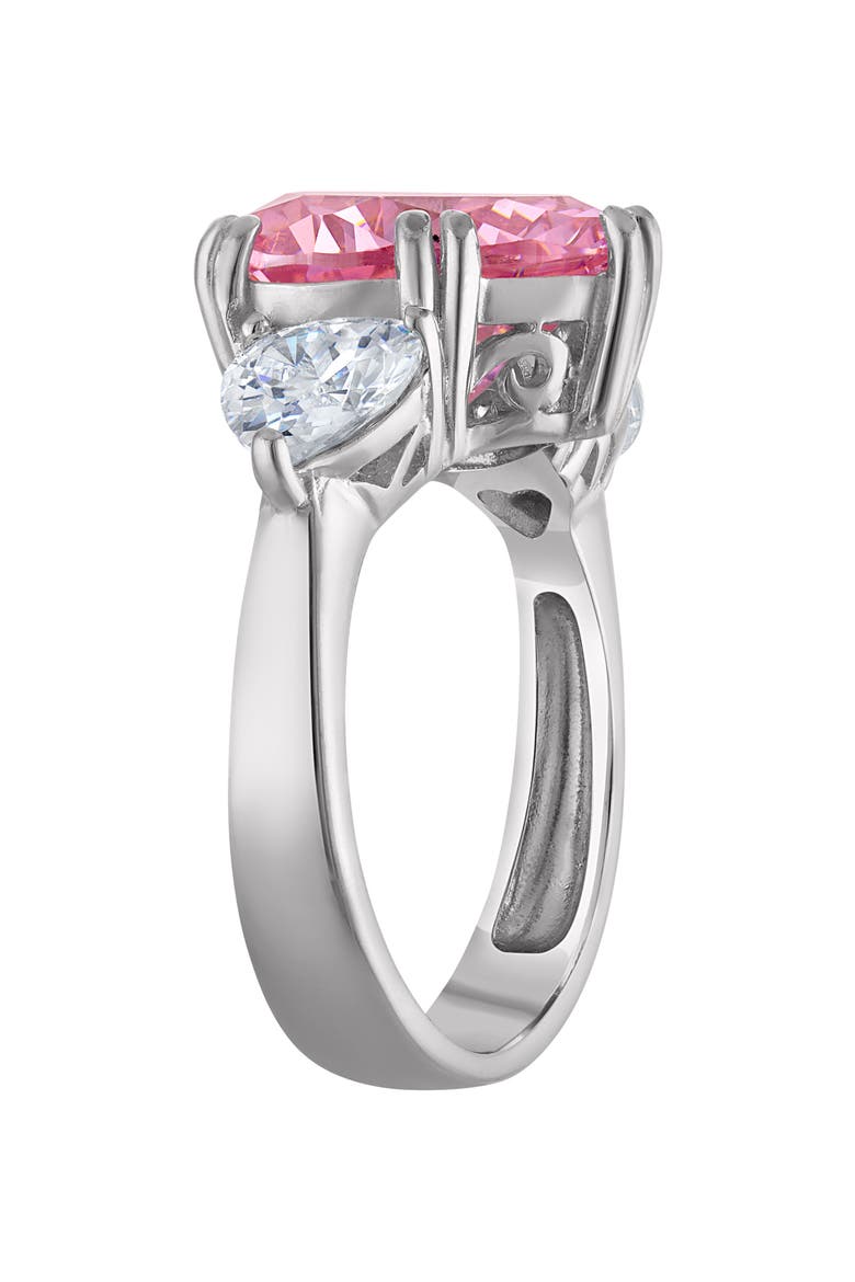 Sterling Silver Cubic Zirconia Heart Three Stone Ring, Alternate, color, WHITE/PINK