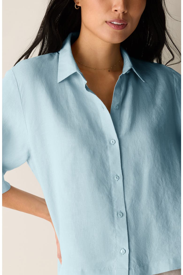 Classic Collar Elbow Sleeve Organic Linen Button-Up Shirt, Alternate, color, BREEZE