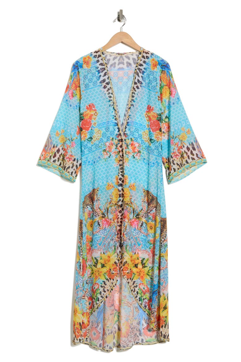 Leopard Floral Longline Duster, Alternate, color, BLUE