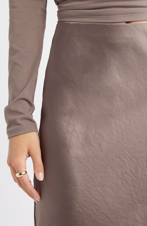 Open Edit Lace Trim Satin Midi Skirt In Brown
