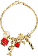 PEANUTS Woodstock and Snoopy Charm Bracelet for Women Official License, 7"