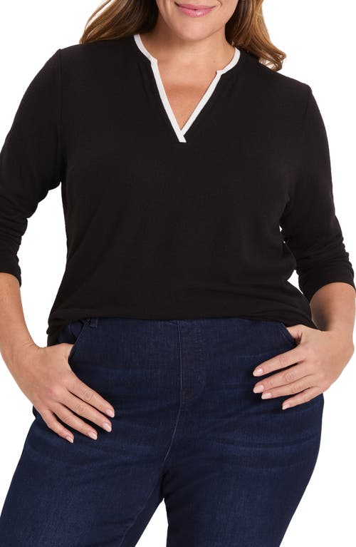 Nzt By Nic+zoe Double Layer Long Sleeve Jersey Top In Black