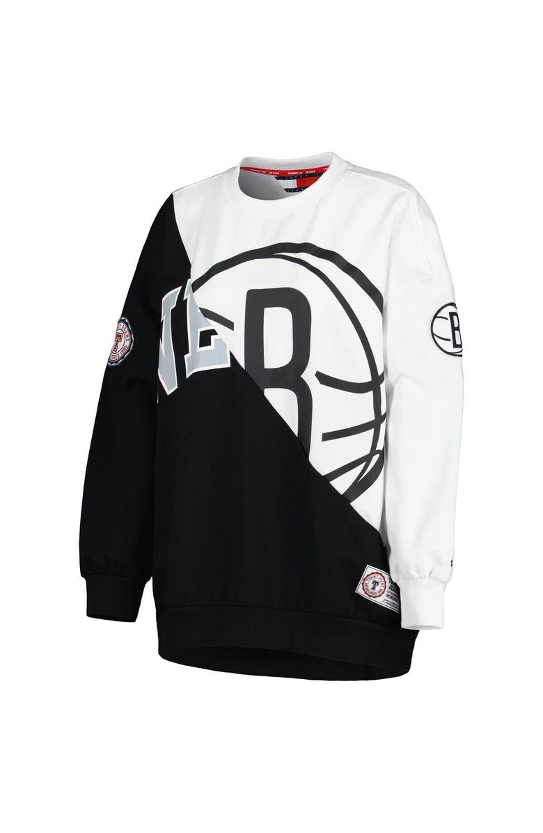 TOMMY JEANS Women's Tommy Jeans Black/White Brooklyn Nets Ariel Pullover Sweatshirt, Alternate, color, Black