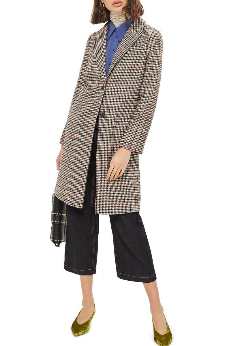 Topshop Bonded Check Coat, Main, color,