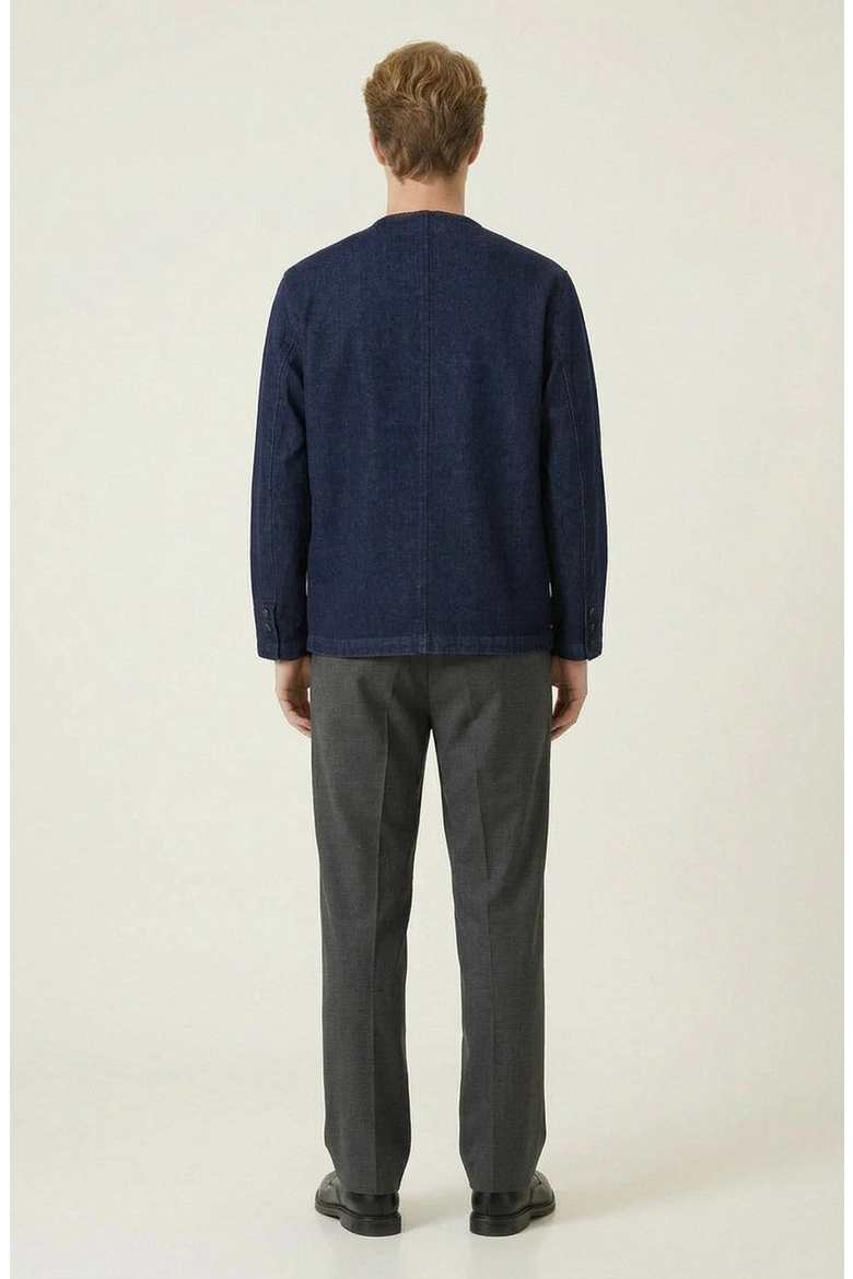 Collarless Button Front Utility Pocket Jacket, Alternate, color, Navy
