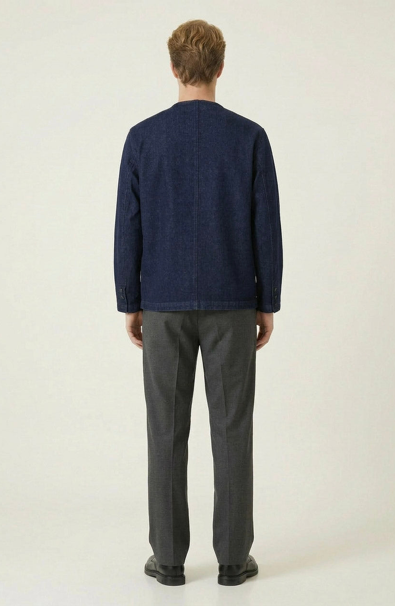 Modenaire Collarless Button Front Utility Pocket Jacket, Alternate, color, Navy