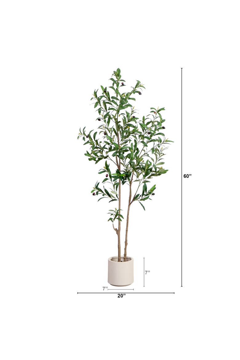 5-ft Artificial Minimalist Olive Tree in White Decorative Planter, Alternate, color, Green