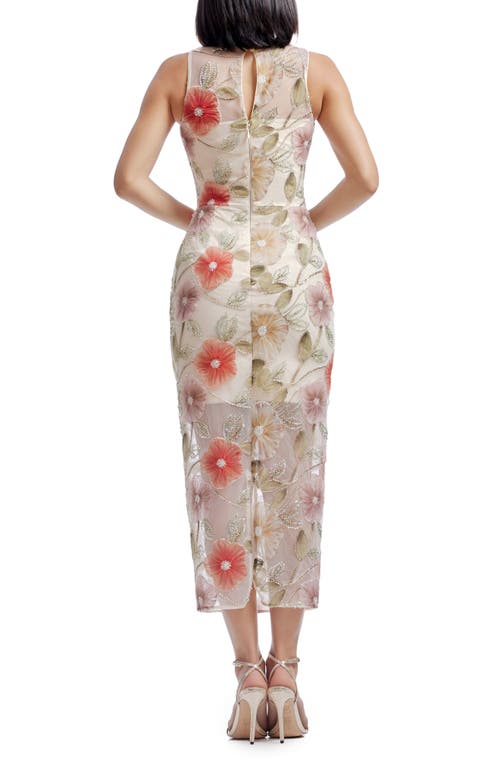 Shop Dress The Population Helena Beaded Floral Applique Sheath Gown In Champagne Multi