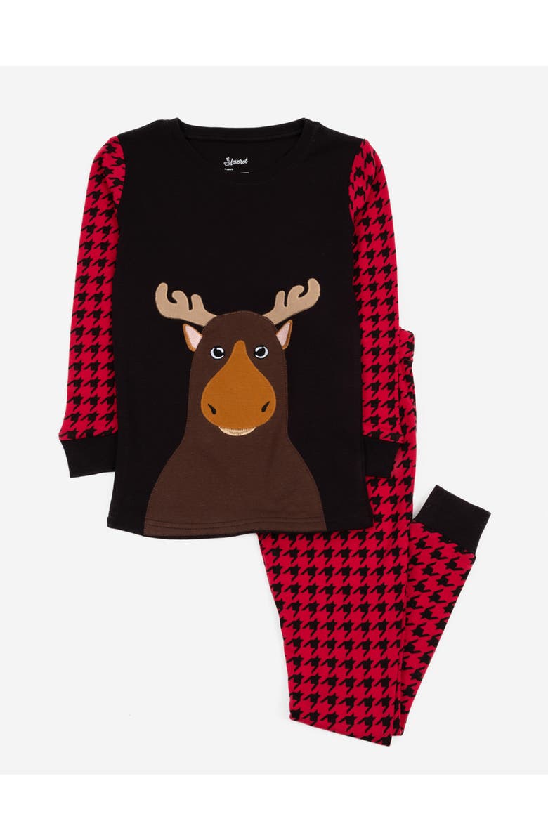 Leveret Two-Piece Printed Cotton Holiday Pajamas, Main, color, Full Moose
