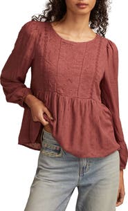 Lucky Brand Embroidered Clip Dot Peplum Top