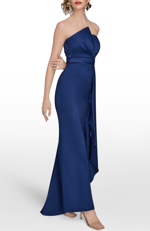 Donna Karan New York Asymmetric Strapless Satin Gown In Blue