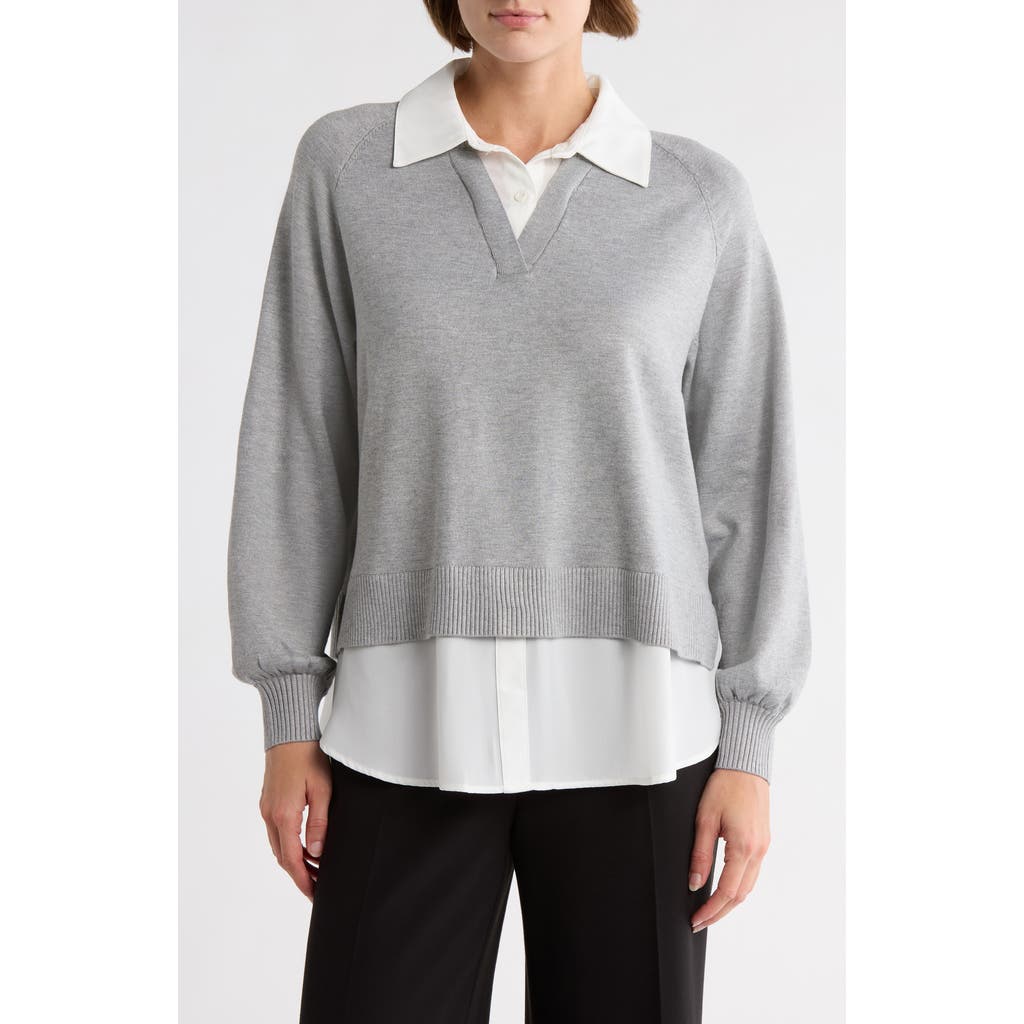 Adrianna Papell Mixed Media Sweater In Gray