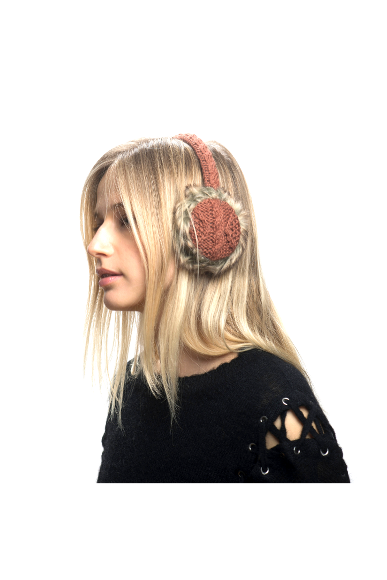 Cable Knit Adjustable Earmuffs With Faux Fur, Alternate, color, Navy