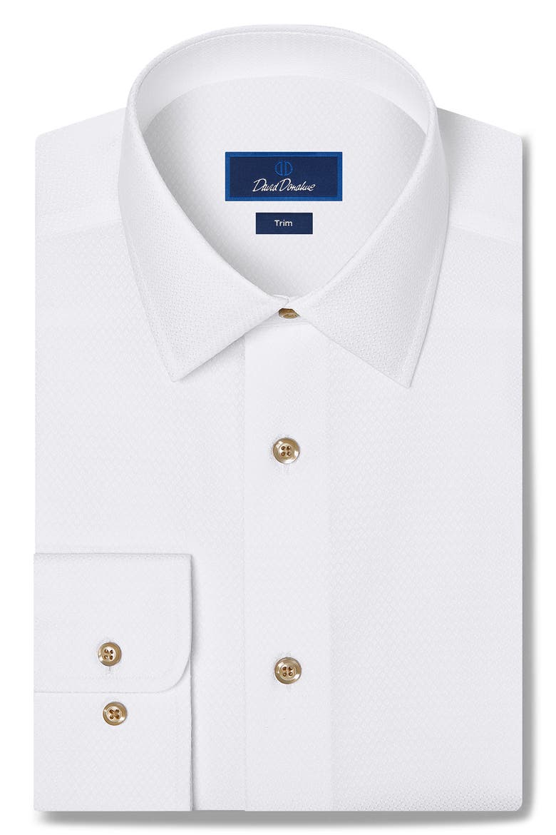 Trim Fit Dobby Cotton Dress Shirt, Main, color, WHITE