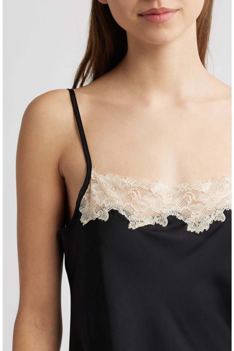 Lace Trim Satin Chemise, Alternate, color, BLACK