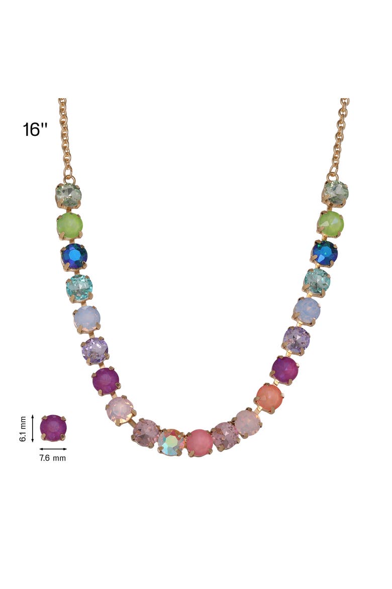 Womens Tennis Necklace with 8MM Multicolor Crystals, 16"+2" Gold Tone-Plated Tennis Jewelry, Alternate, color, Multicolored