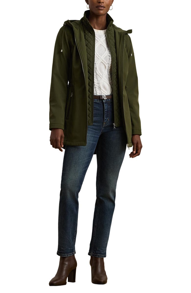 Lauren Ralph Lauren Hooded Soft-Shell Jacket with Interior Quilted Bib, Alternate, color, Loden