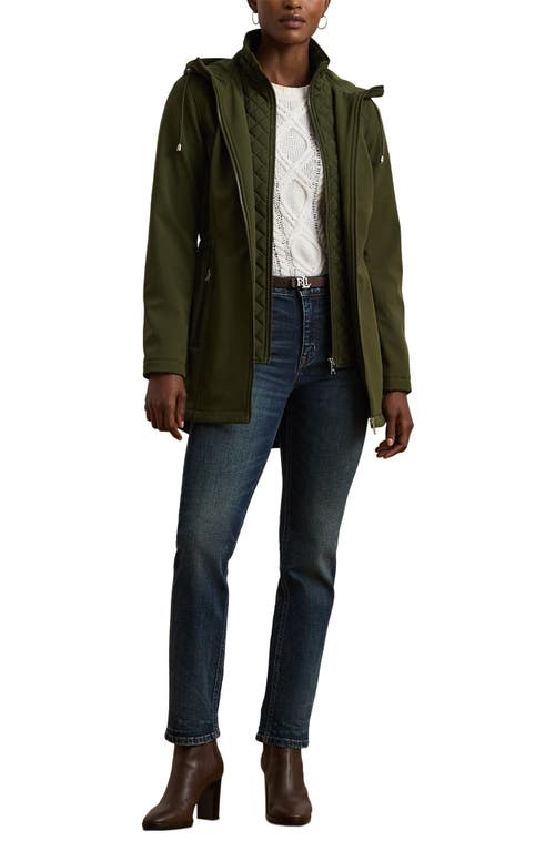 Ralph Lauren Lauren  Hooded Soft-shell Jacket With Interior Quilted Bib In Loden