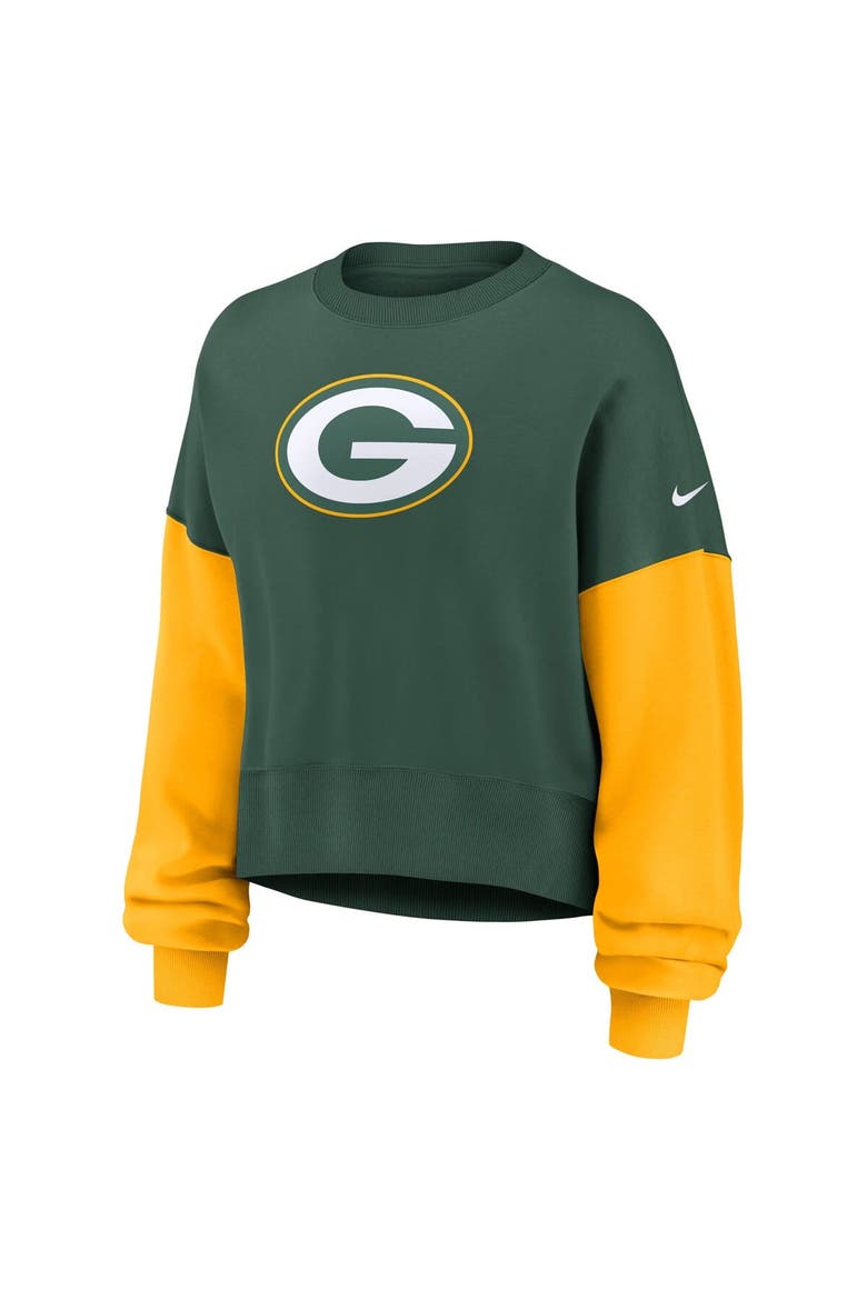 Women's Nike Green Green Bay Packers Oversized Color-Block Pullover Sweatshirt, Alternate, color, Green