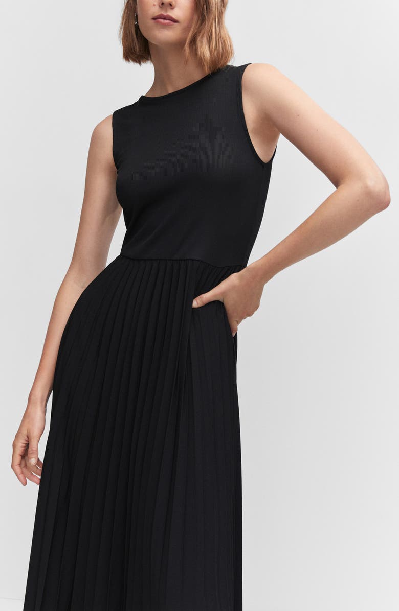 MANGO Ribbed Pleated Midi Dress, Alternate, color, 