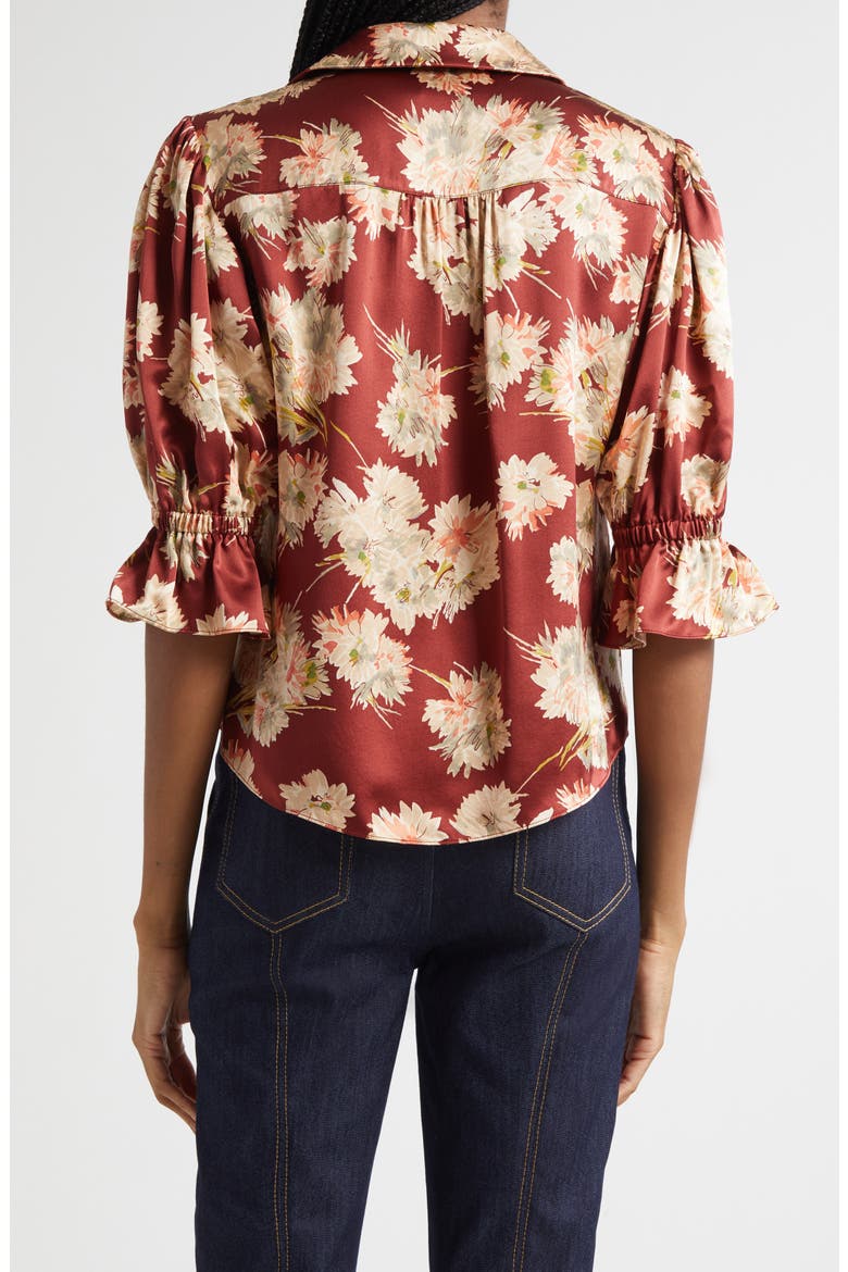 Fiona Mae Bouquet Satin Button-Up Shirt, Alternate, color, WINEBERRY MULTI