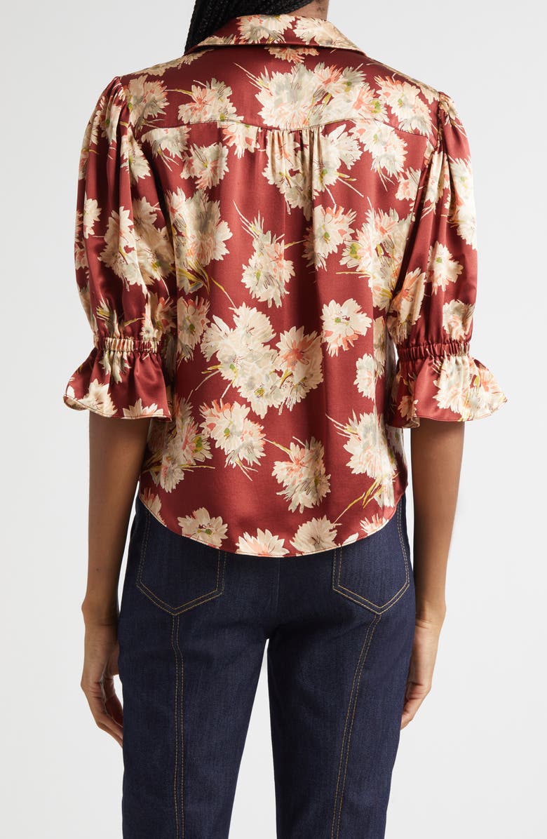 Cinq à Sept Fiona Mae Bouquet Satin Button-Up Shirt, Alternate, color, Wineberry Multi