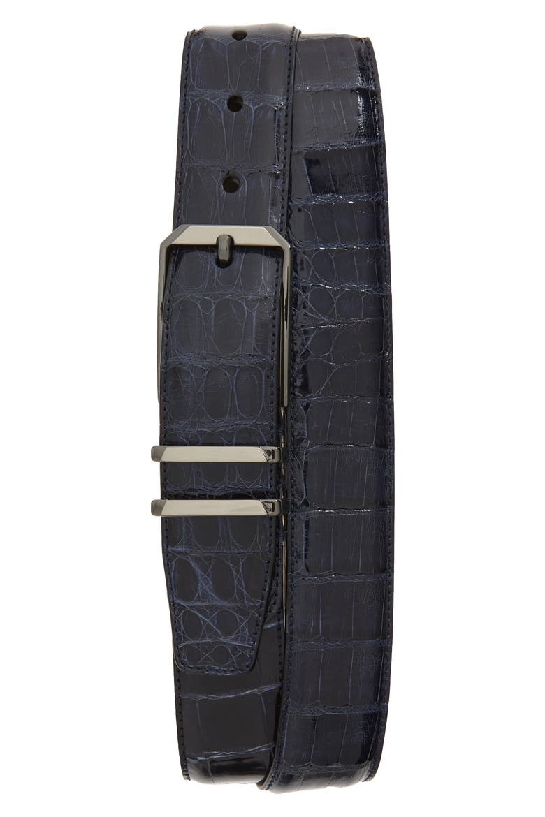 Crocodile Leather Belt, Main, color, BLUE