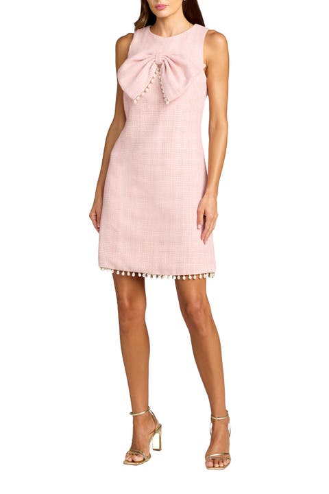 Bouclé Mini with Pearl Detail and Bow Accent Dress