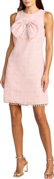 Mac Duggal Bouclé Mini with Pearl Detail and Bow Accent Dress