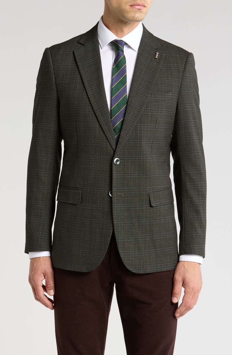 Tahari Slim Fit Plaid Blazer, Main, color, Green Multi