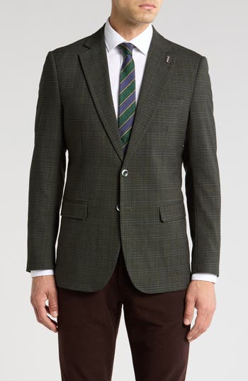 Tahari Slim Fit Plaid Blazer In Green Multi