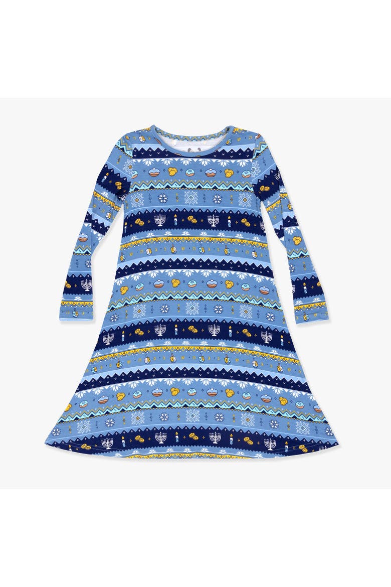 Kids' Hanukkah Fair Isle Long Sleeve Dress, Main, color, Hanukkah Fair Isle