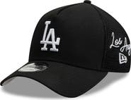 New Era Men's New Era Black Los Angeles Dodgers Side Script 9FORTY A-Frame Trucker Adjustable Hat