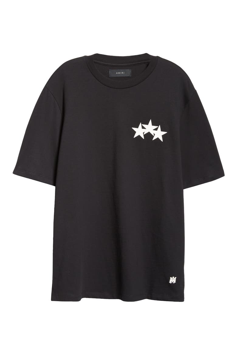 3-Star Appliqué Cotton T-Shirt, Alternate, color, BLACK