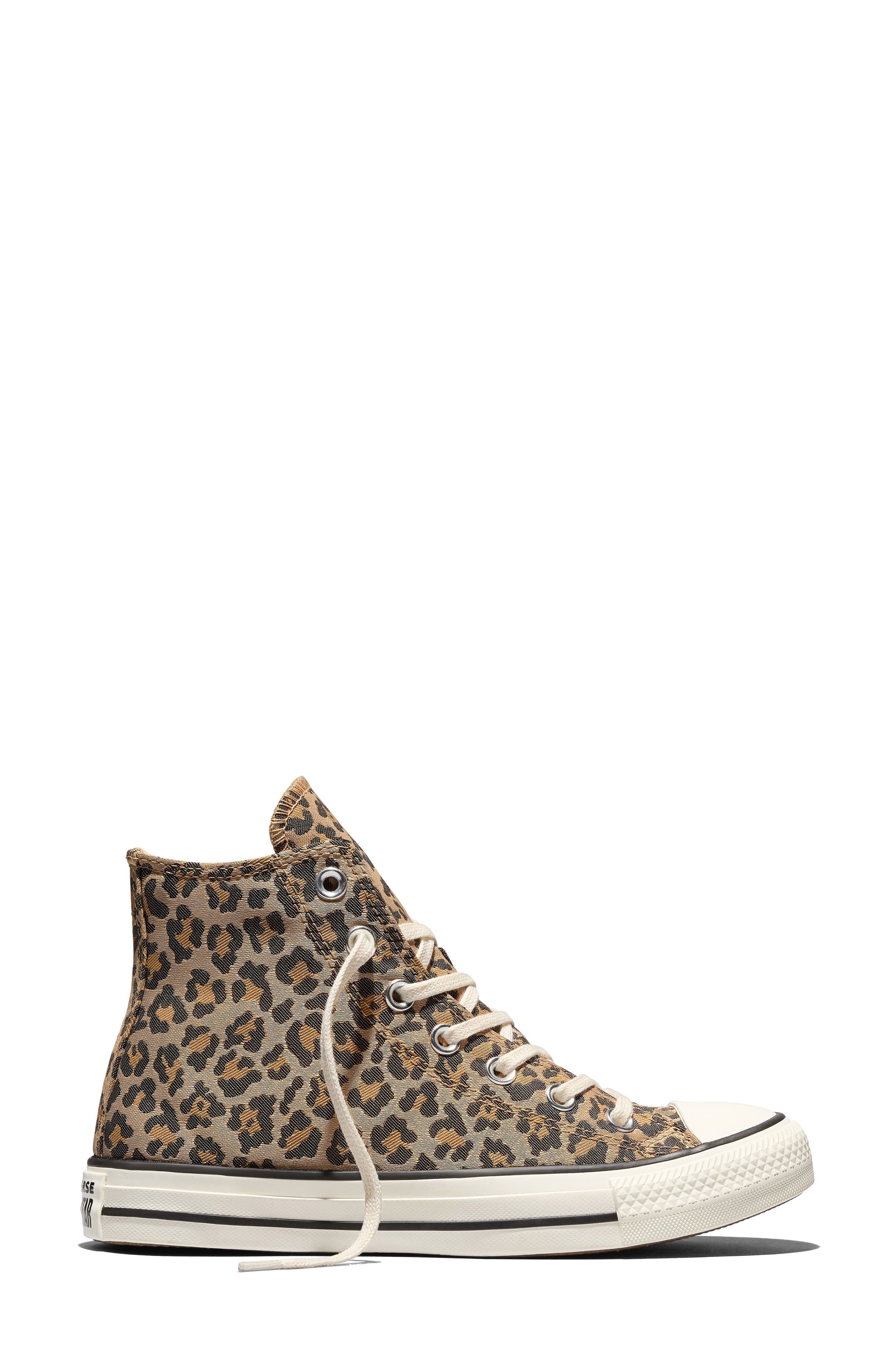 Chuck Taylor All Star Leopard High Top Sneaker, Alternate, color, EGRET/ BLACK/ HONEY STICK