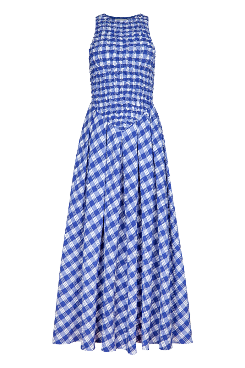 Annah Ruched Plaid Midi Dress, Main, color, Ios Check