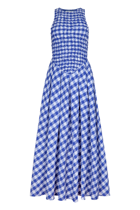 Annah Ruched Plaid Midi Dress