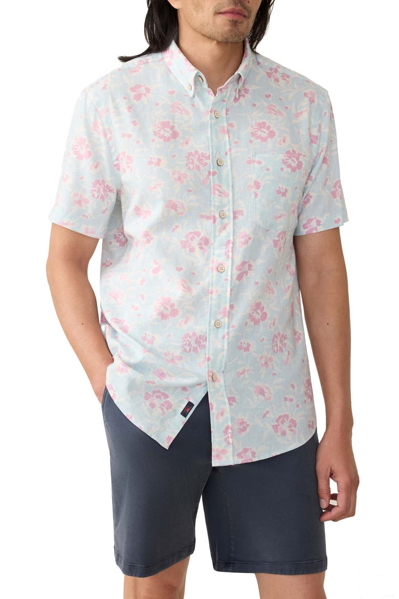 Breeze Short Sleeve Button-Down Shirt, Main, color, CLEAR WATERS BLOSSOM