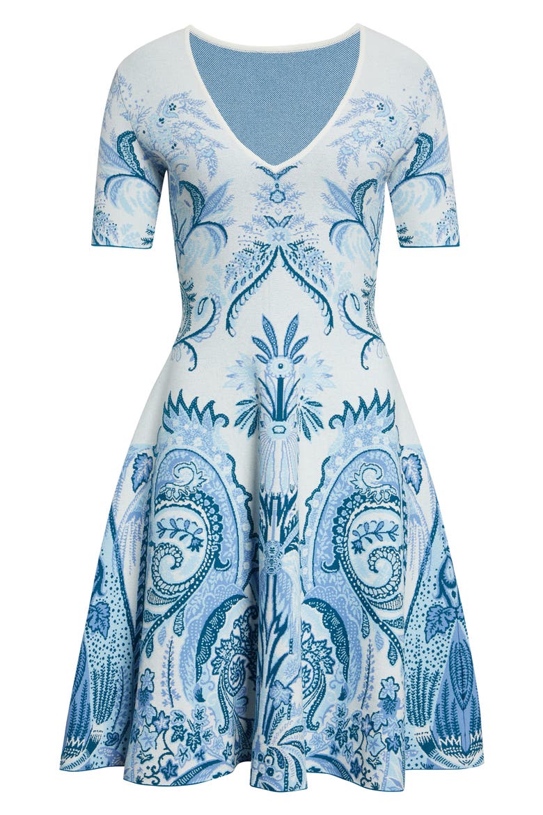 Paisley Double Knit Jacquard Sweater Dress, Alternate, color, SUGAR PAPER BLUE